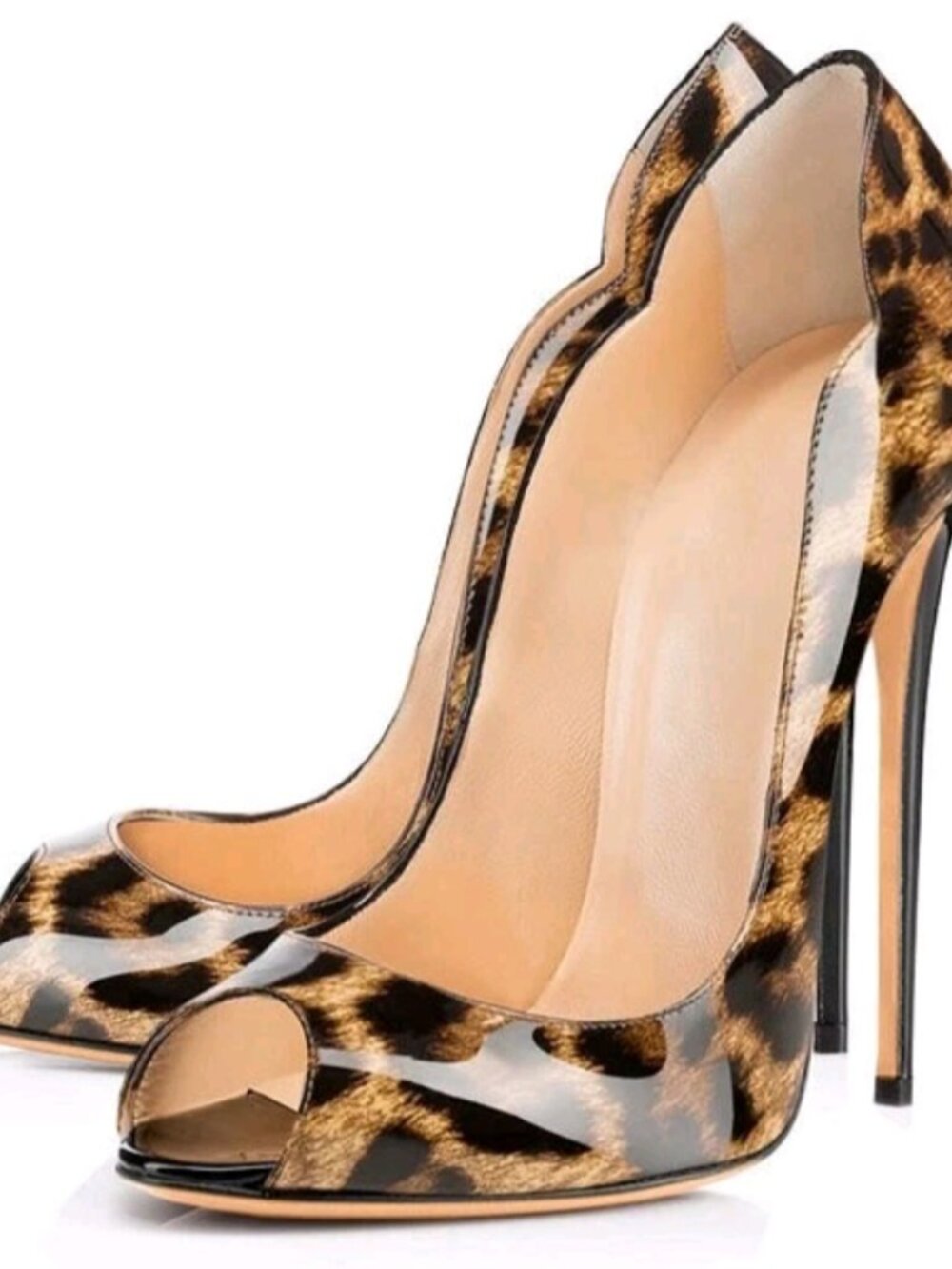 Leopard Print Women High Heels Pumps Peep Toe Plus Size 46* SEE DESCRIPTION